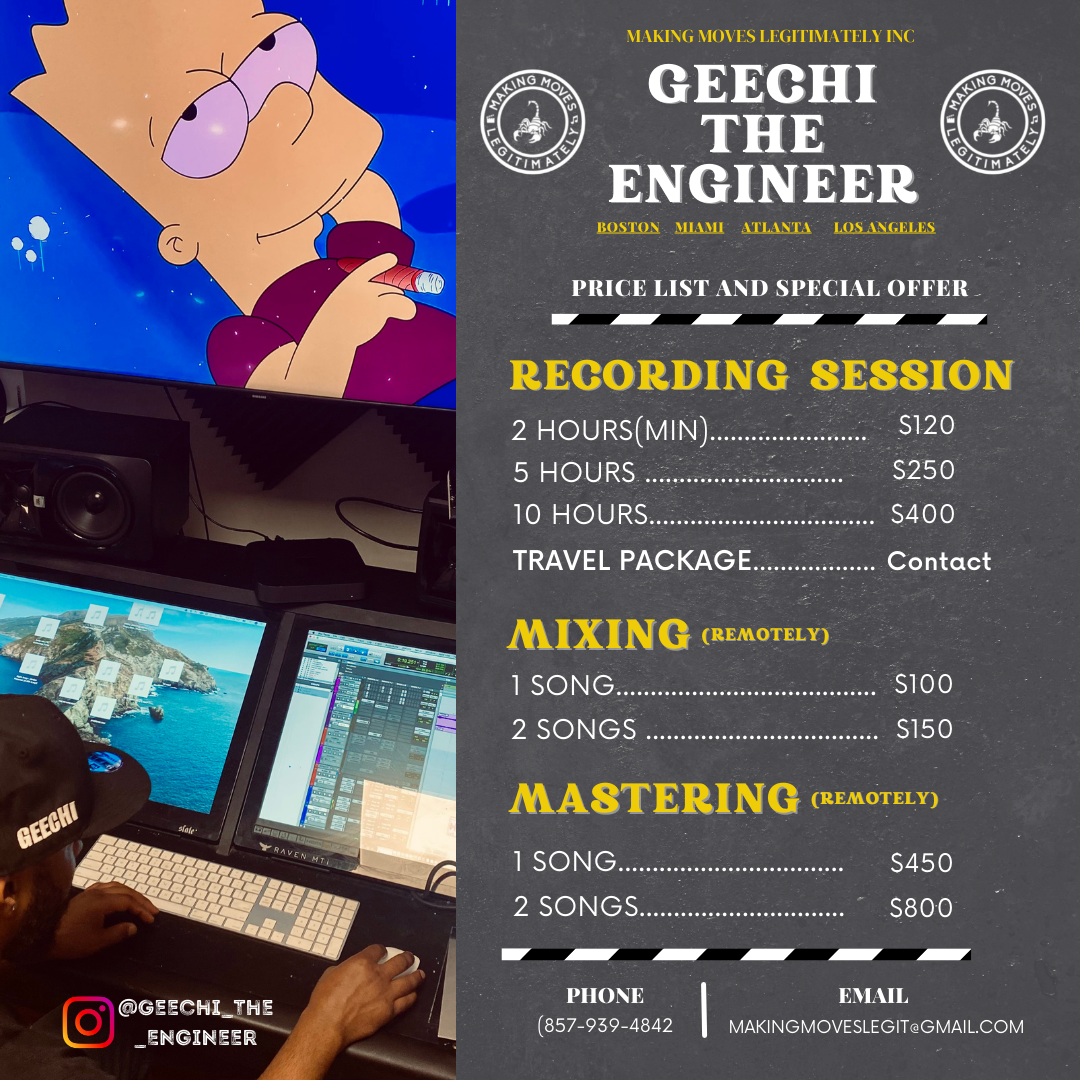 Studio Session/Audio Engineering/Mixing & Mastering (Two Hour Minimum)